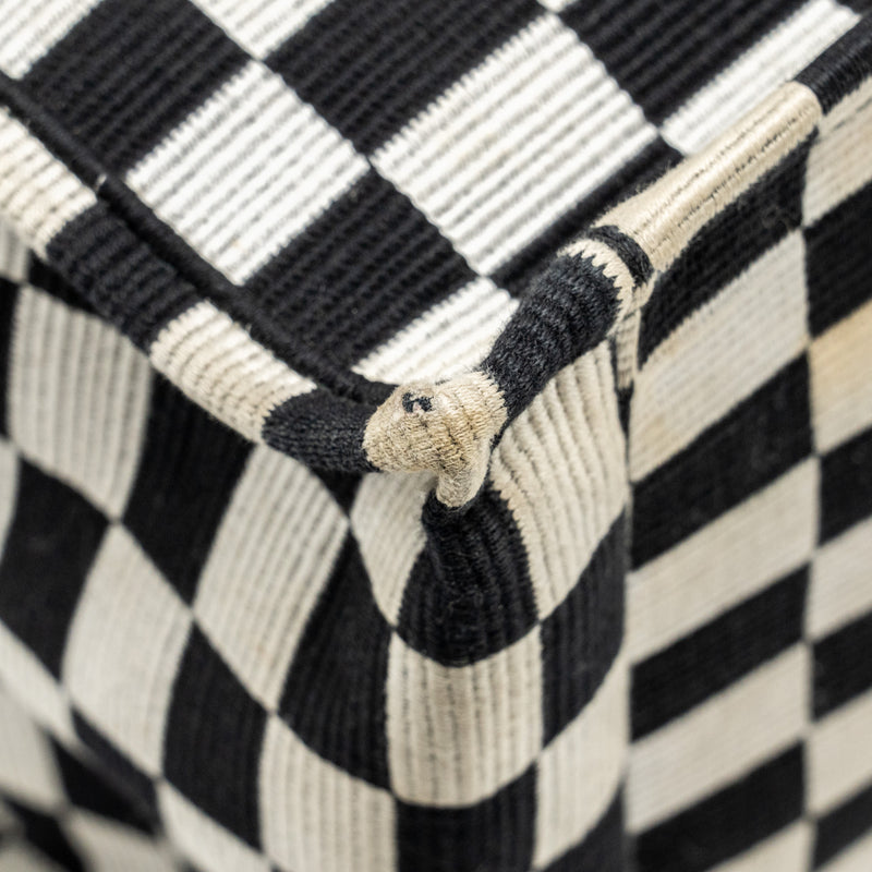 Dior Large Book Tote White Checkered Embroidered Canvas Black / White