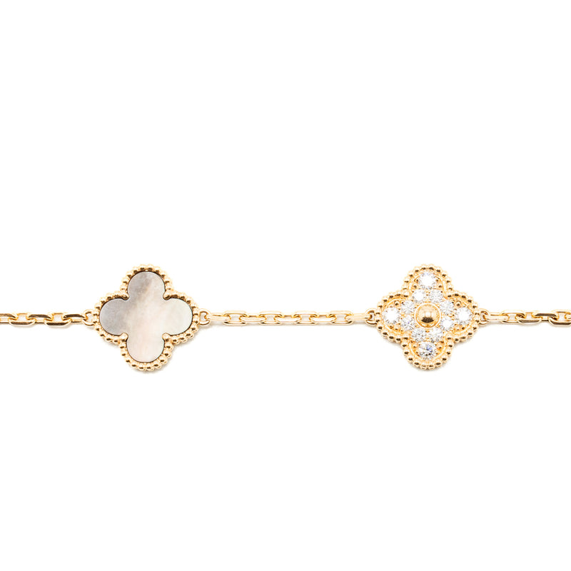 VAN CLEEF & ARPELS Vintage Alhambra Bracelet, 5 Motifs Grey Mother Of Pearl / Rose Gold/ Diamonds