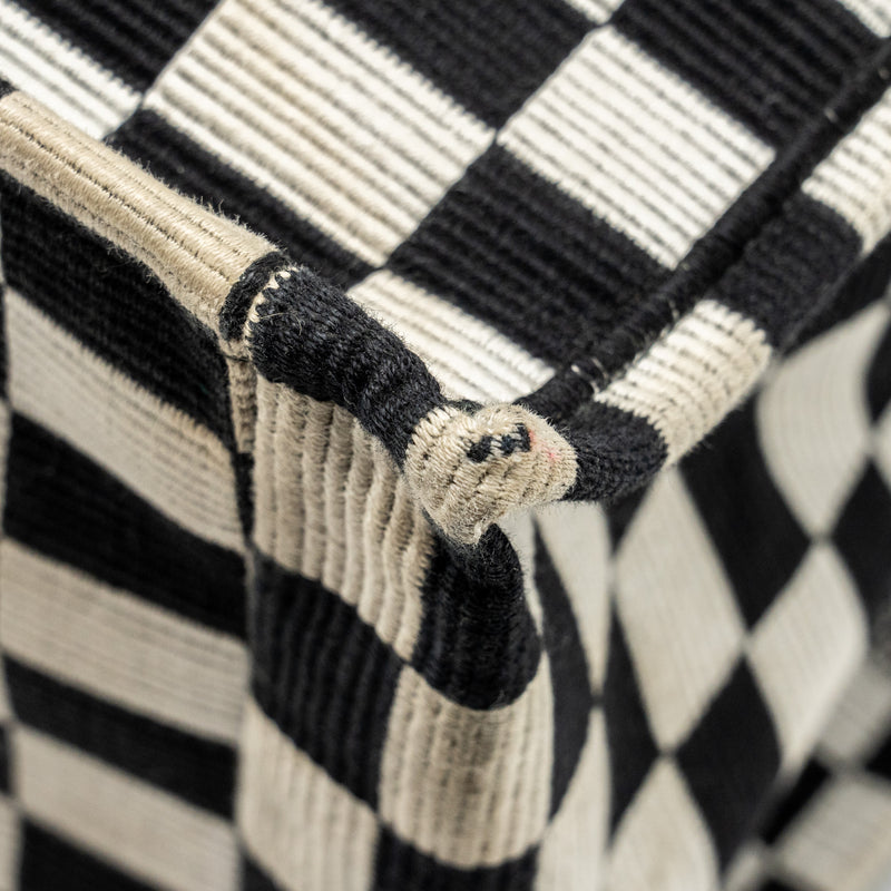 Dior Large Book Tote White Checkered Embroidered Canvas Black / White