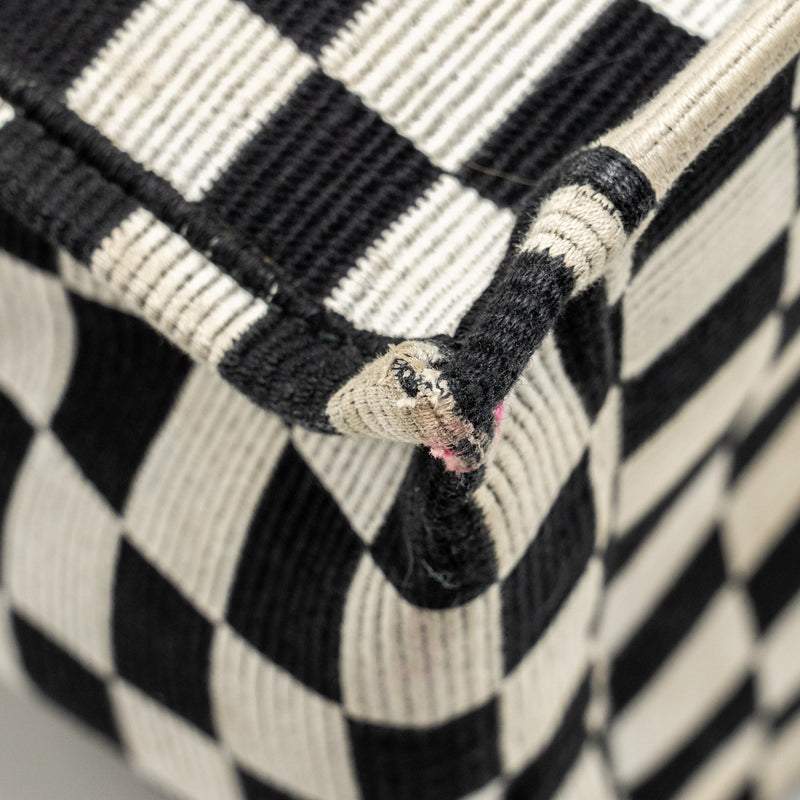 Dior Large Book Tote White Checkered Embroidered Canvas Black / White