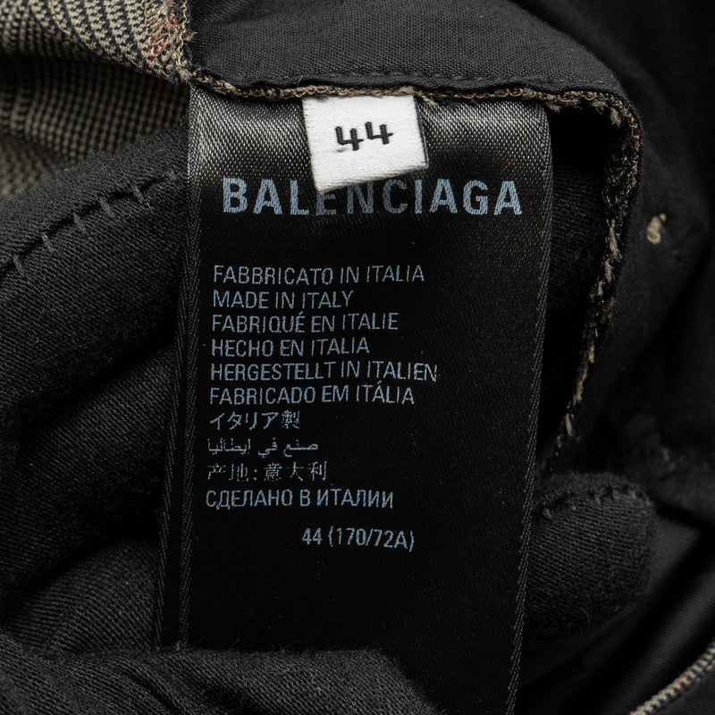 BALENCIAGA Size 44 Checked Single-Breasted Trousers Wool Dark Grey