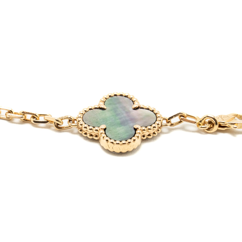 VAN CLEEF & ARPELS Vintage Alhambra Bracelet, 5 Motifs Grey Mother Of Pearl / Rose Gold/ Diamonds