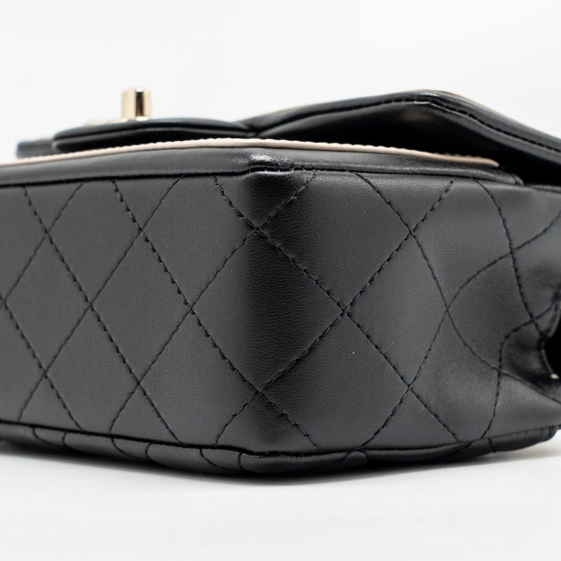 Chanel 23B Quilted Mini Rectangular Flap Bag Lambskin Black/Beige LGHW (Microchip)