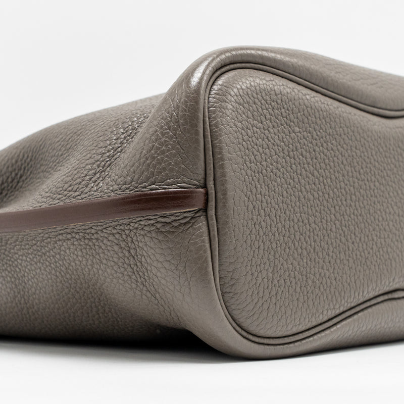 Hermes So Kelly 22 Clemence gris etain SHW stamp square O