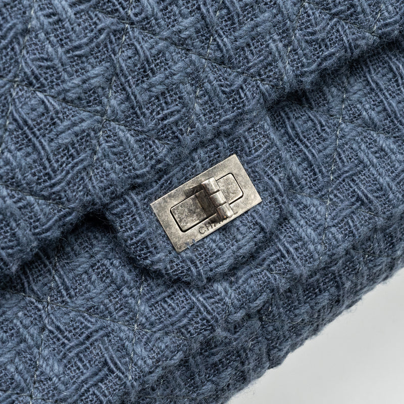 Chanel 2.55 226 reissue double flap bag tweed dark grey / blue ruthenium hardware