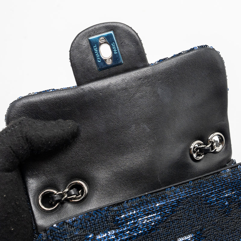 Chanel super mini flap bag sequin dark blue / black SHW