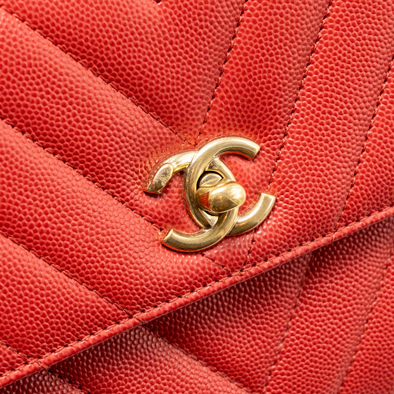 Chanel Small Coco Handle Chevron Caviar Red GHW