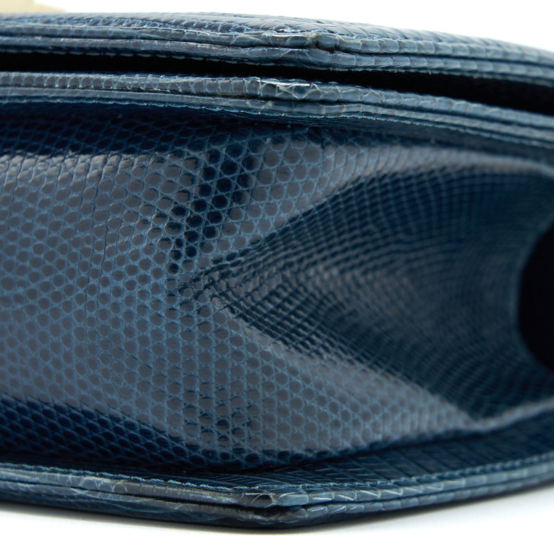 Chanel Small Boy Bag Lizard Dark Blue LGHW