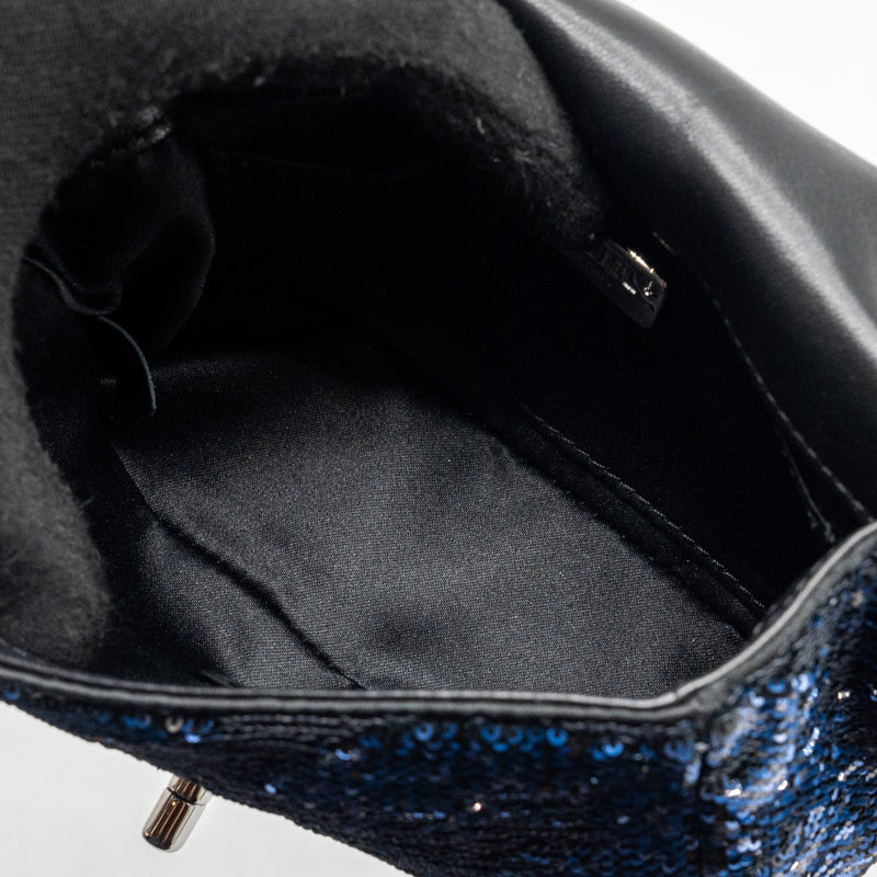 Chanel super mini flap bag sequin dark blue / black SHW