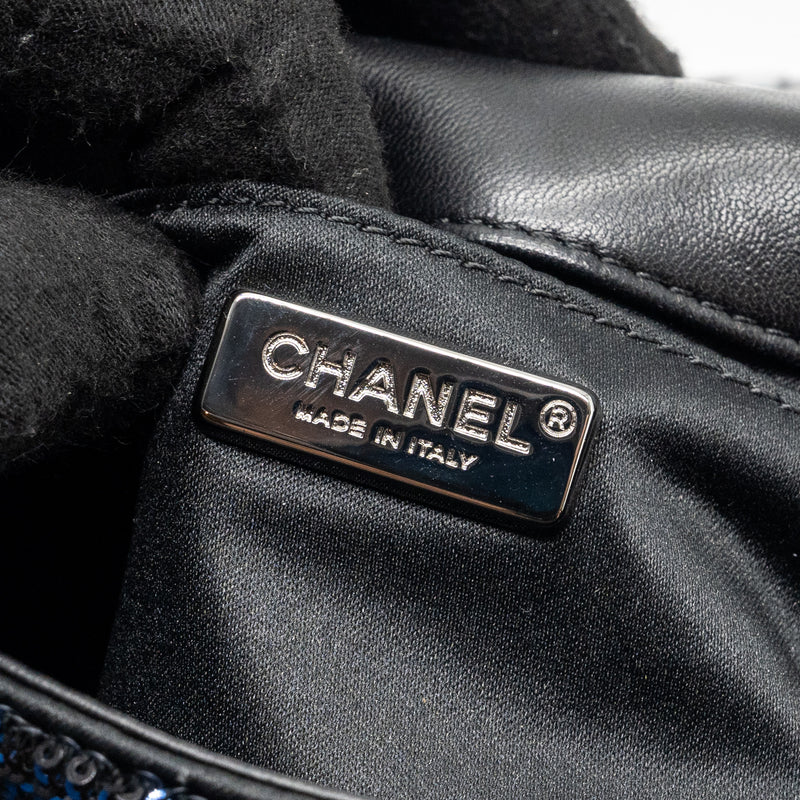 Chanel super mini flap bag sequin dark blue / black SHW
