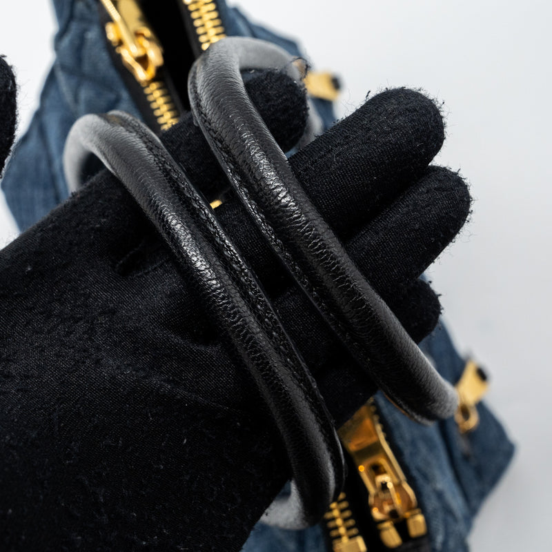 Miumiu small biker top handle satchel Denim navy blue GHW