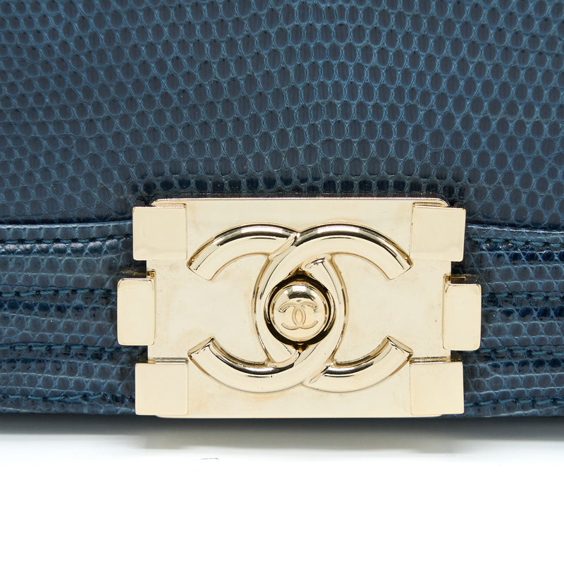 Chanel Small Boy Bag Lizard Dark Blue LGHW