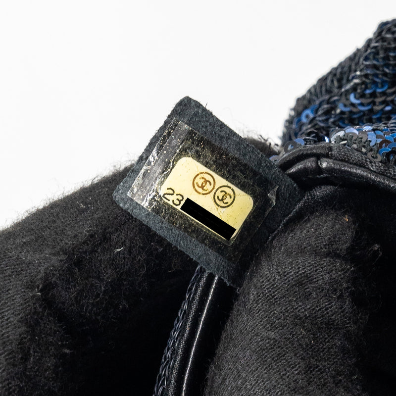 Chanel super mini flap bag sequin dark blue / black SHW