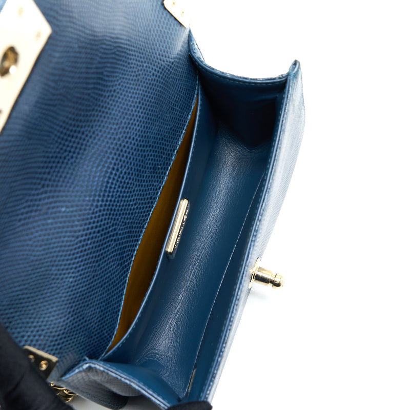 Chanel Small Boy Bag Lizard Dark Blue LGHW