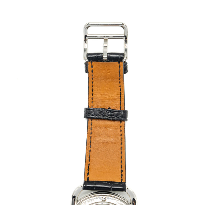 Hermes Arceau Watch 40mm large meodel with alligator black strap, white dial