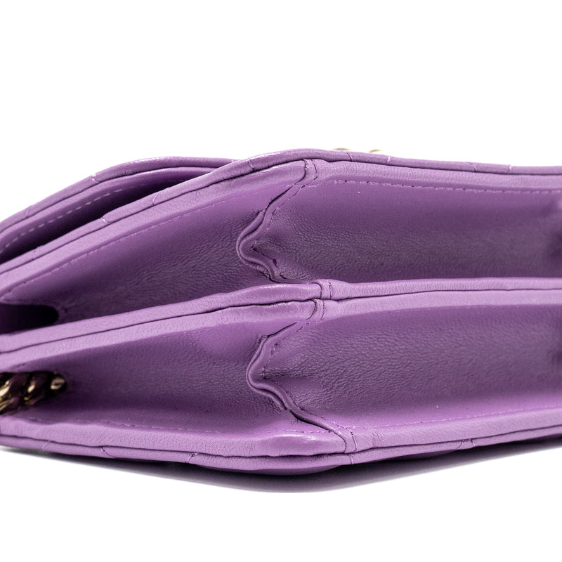 Chanel detailed top handle flap mini clutch with chain lambskin purple LGHW (microchip)
