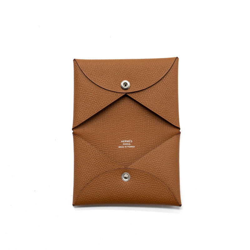 Hermes Calvi Card Holder Epsom Gold SHW Stamp B