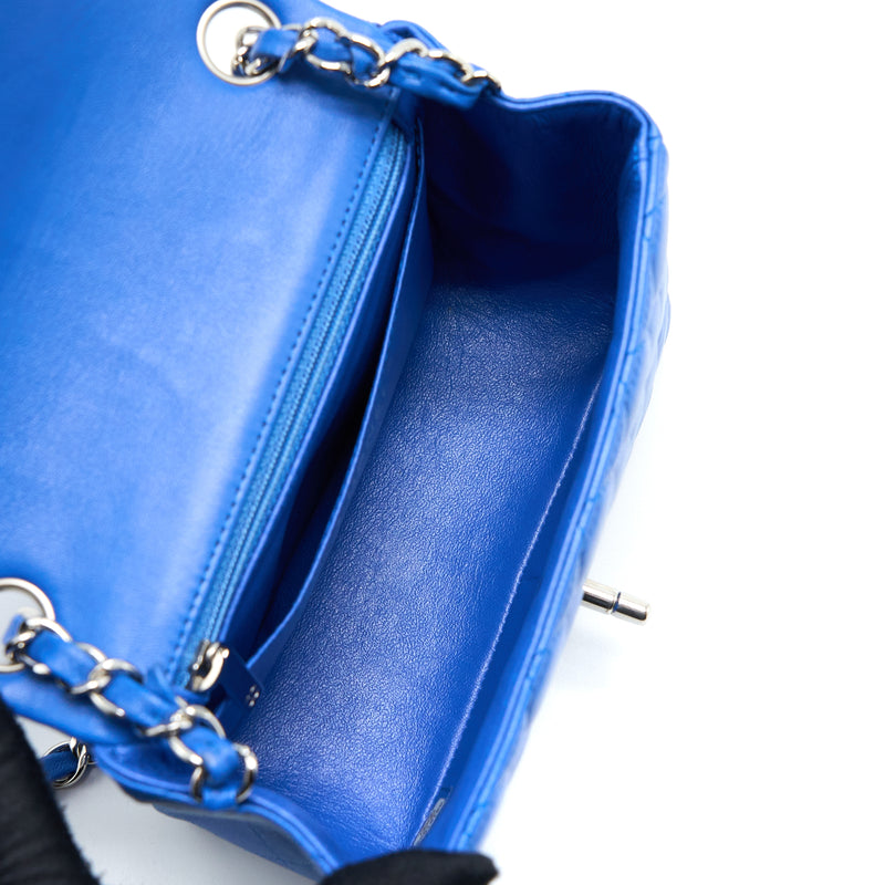 Chanel Mini Square Flap Bag Lambskin Blue SHW
