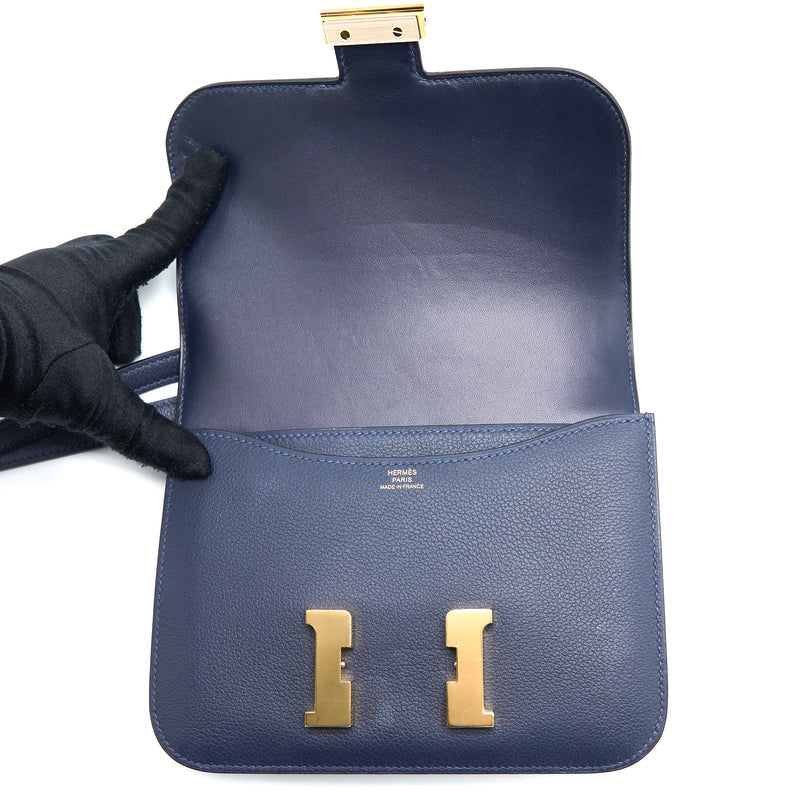 Hermes Mini Constance Evercolour Blue Nuit GHW Stamp D
