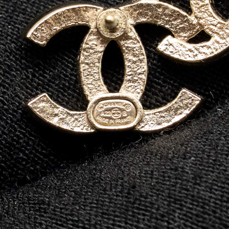 Chanel Double CC Earrings Crystal Light Gold Tone