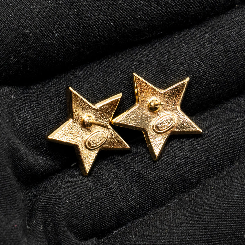 Chanel CC Star Stud Earrings Glitter Multicolour Gold Tone