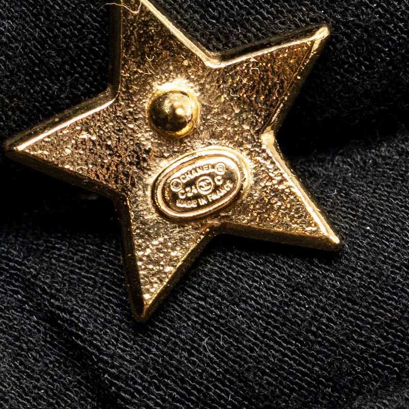 Chanel CC Star Stud Earrings Glitter Multicolour Gold Tone
