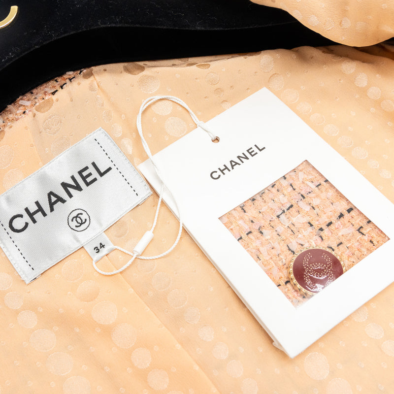 Chanel Size 34 21p tweed jacket cotton pink/black/burgundy
