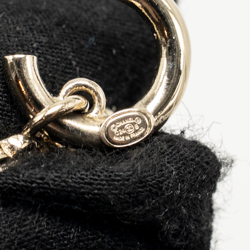 Chanel CC drop earrings black / white/ light gold tone