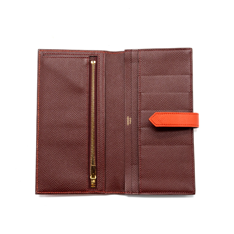 Hermes Bearn Long Wallet Epsom Capucine/ Rouge H GHW Stamp C