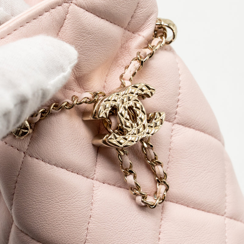 Chanel Mini Drawstring Bucket Bag Lambskin Pink LGHW