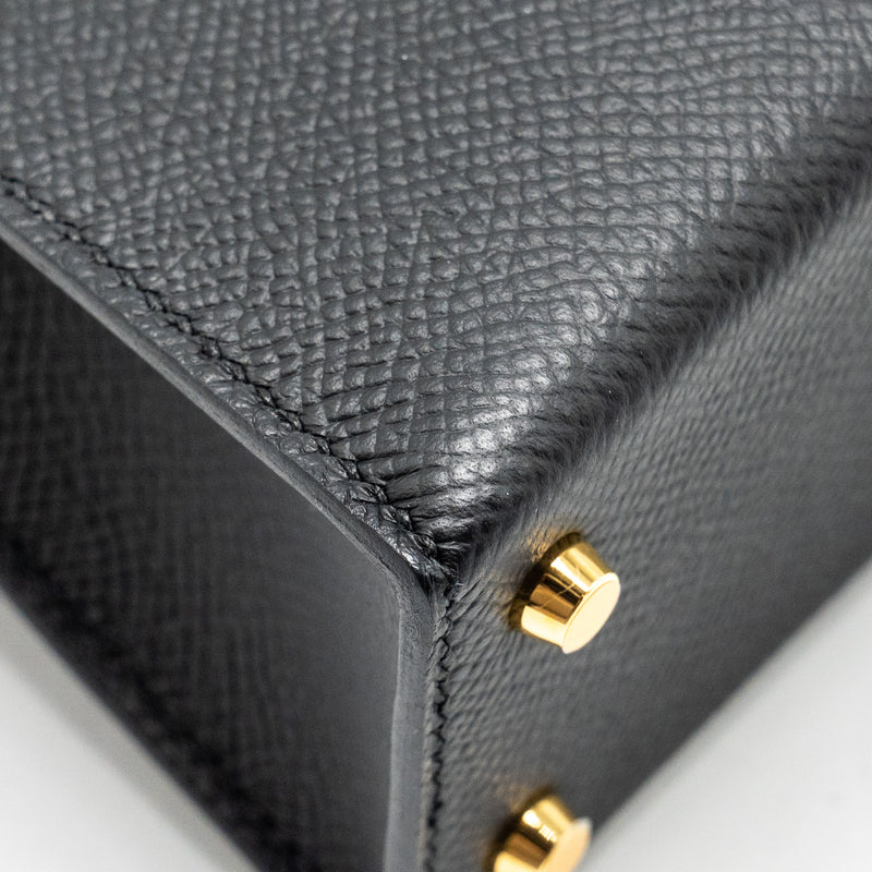 Hermes Mini Kelly II Epsom Black GHW Stamp B