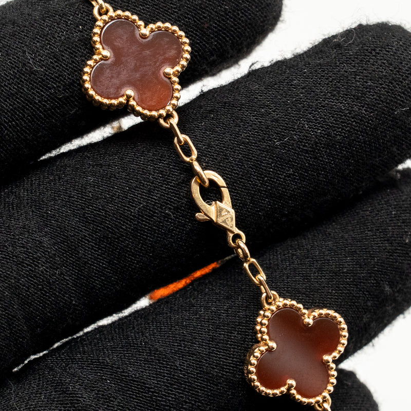Van Cleef and Arpels vintage Alhambra 5 motif bracelet 18K rose gold / carnelian