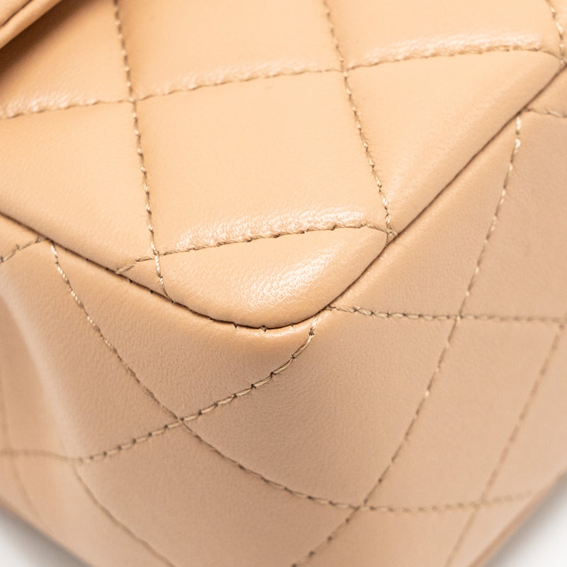 Chanel Top Handle Mini Rectangular Lambskin Beige LGHW (Microchip)
