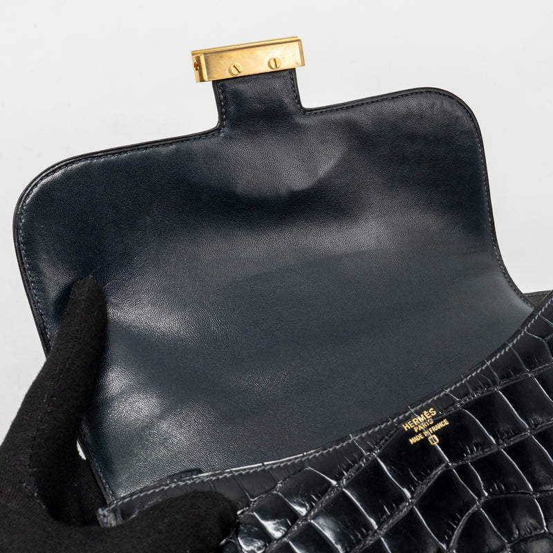 Hermes vintage Constance 24 shiny alligator dark blue GHW stamp circle Y