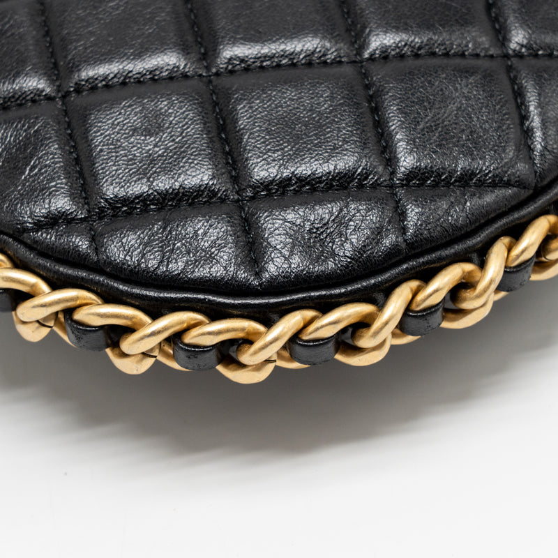 Chanel Large Quilted Hobo Bag Shiny Crumpled Lambskin Black GHW (Microchip)