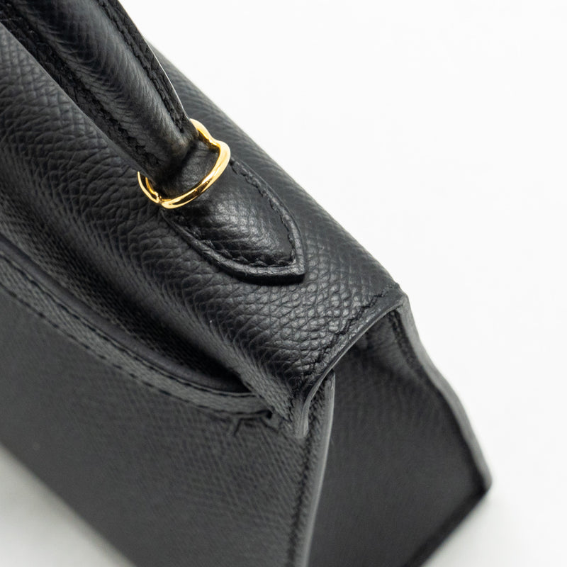 Hermes Mini Kelly II Epsom Black GHW Stamp B