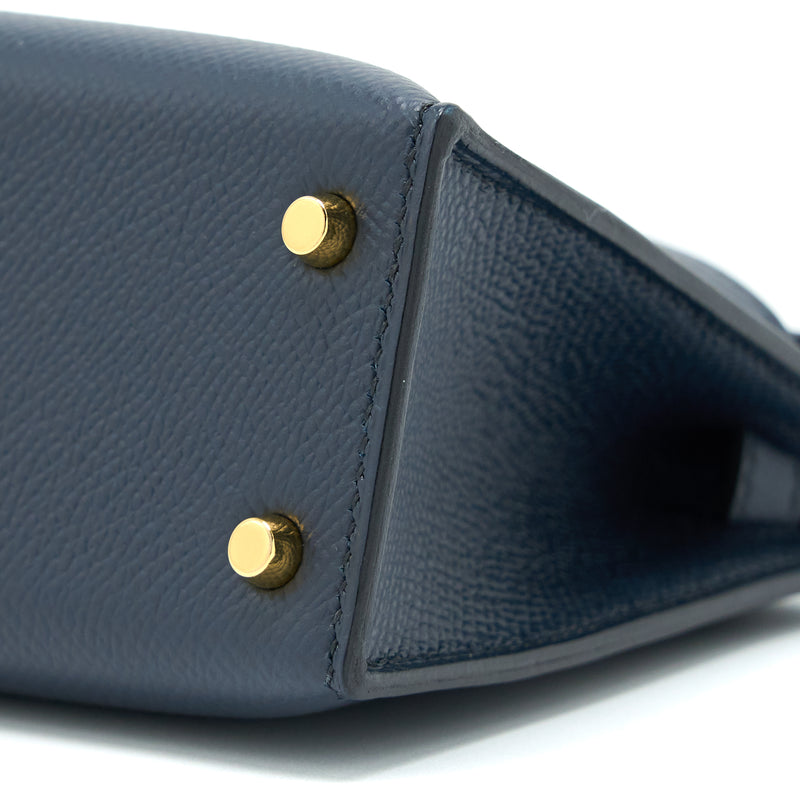 Hermès Mini Kelly Casaque Epsom Blue Indigo / Black Verso Rouge Grenat Gold  Hardware