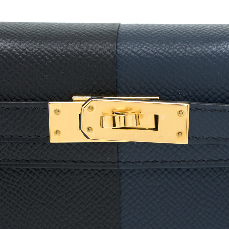 Hermes Mini Kelly Epsom Blue Indigo/Black/Rouge Grenat GHW Stamp Z