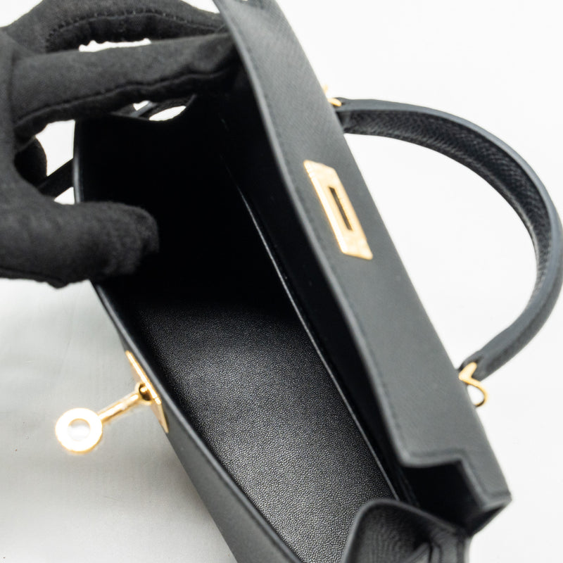 Hermes Mini Kelly II Epsom Black GHW Stamp B