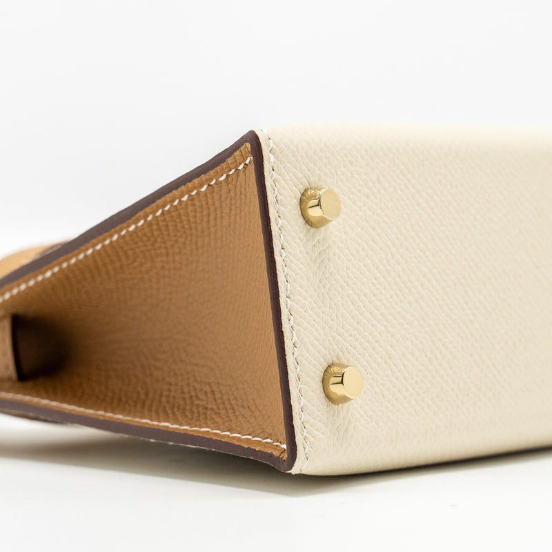 Hermes Mini Kelly II Epsom Craie/Biscuit LGHW Stamp W