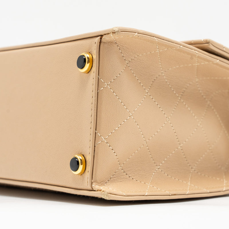 Chanel Vintage Trapezoid Shoulder Bag Quilted Lambskin Beige GHW