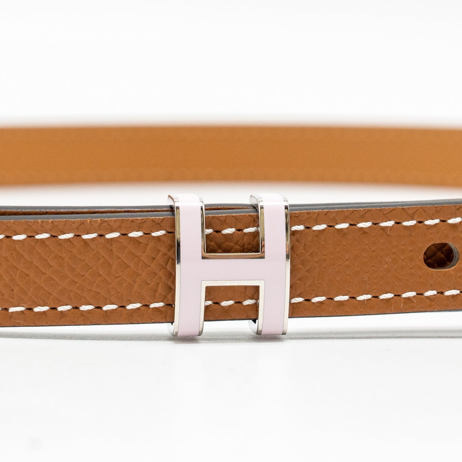 Hermes Size 75 Pop H 15 Belt Epsom Gold/ Mauve Pale SHW Stamp B display picture 2