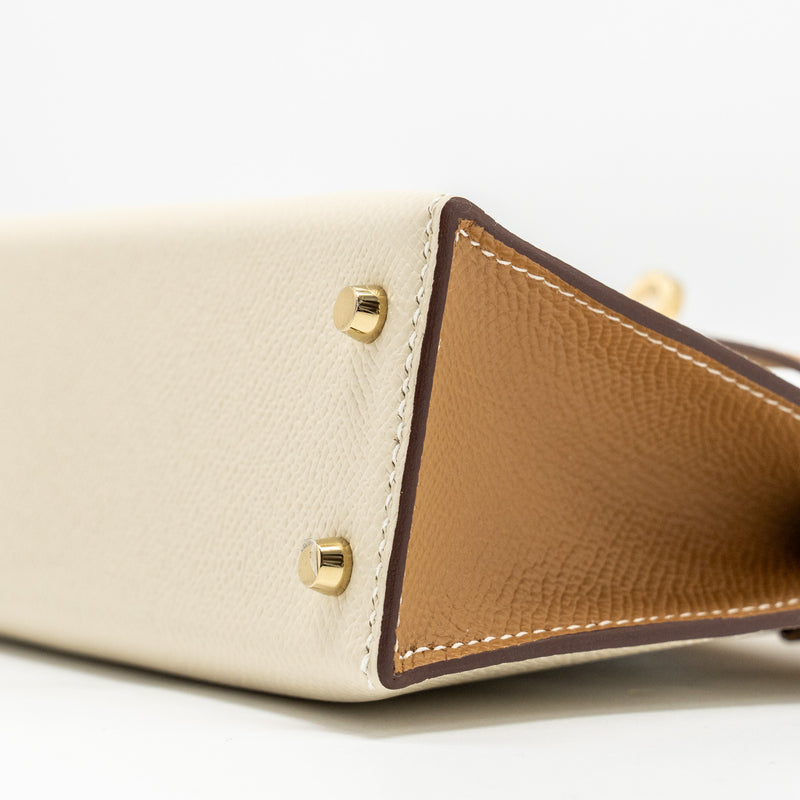 Hermes Mini Kelly II Epsom Craie/Biscuit LGHW Stamp W