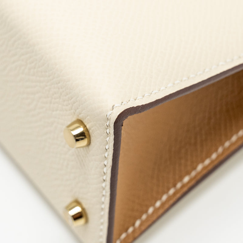 Hermes Mini Kelly II Epsom Craie/Biscuit LGHW Stamp W