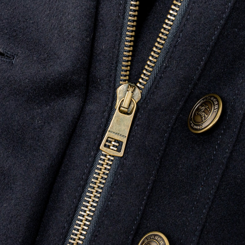 Burberry Size UK12 Detailed Button Trench Coat Virgin Wool/Cashmere Dark Blue