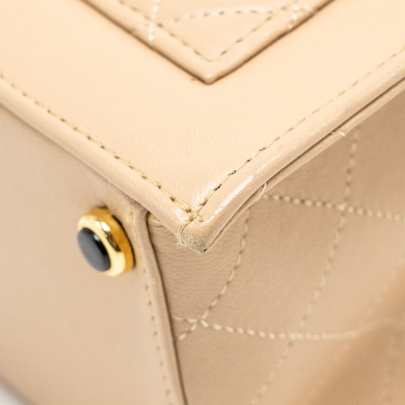 Chanel Vintage Trapezoid Shoulder Bag Quilted Lambskin Beige GHW