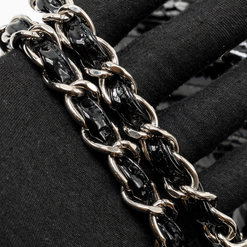 Chanel chevron jumbo single flap bag patent black SHW