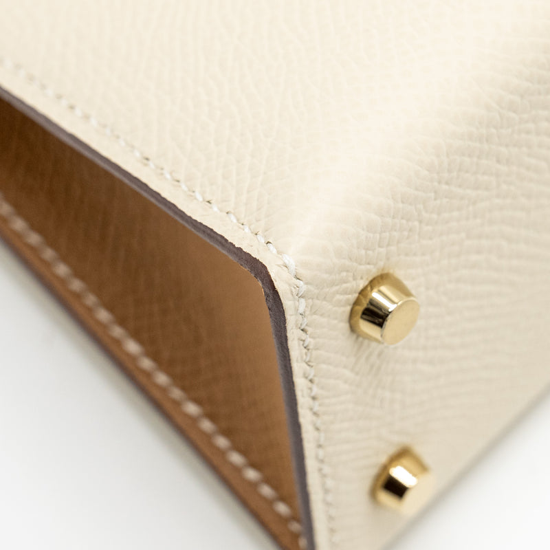 Hermes Mini Kelly II Epsom Craie/Biscuit LGHW Stamp W