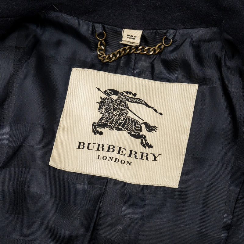 Burberry Size UK12 Detailed Button Trench Coat Virgin Wool/Cashmere Dark Blue