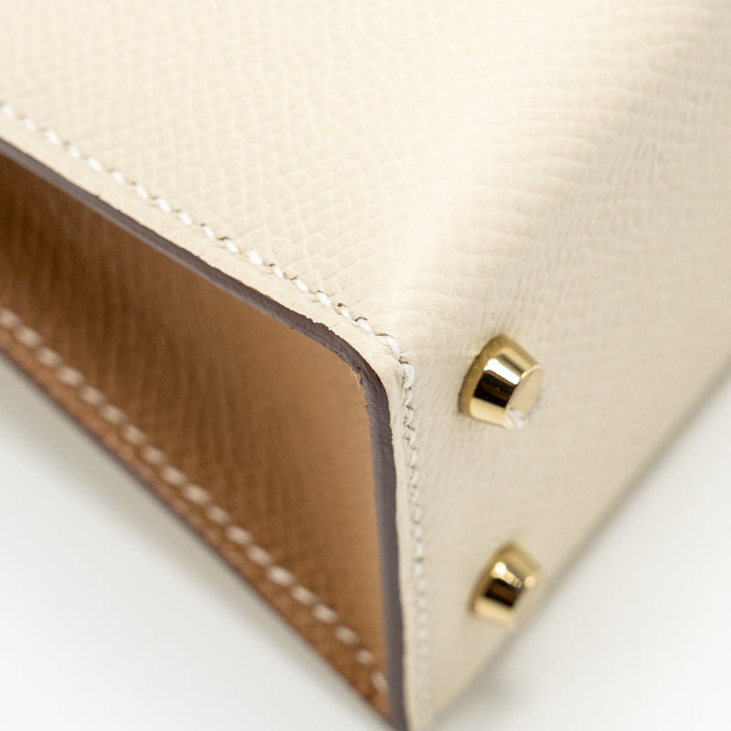 Hermes Mini Kelly II Epsom Craie/Biscuit LGHW Stamp W